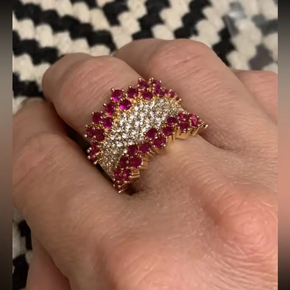 Opulent Ruby Diamond Wide Band Ring in Yellow Gold - Picture 9 of 12